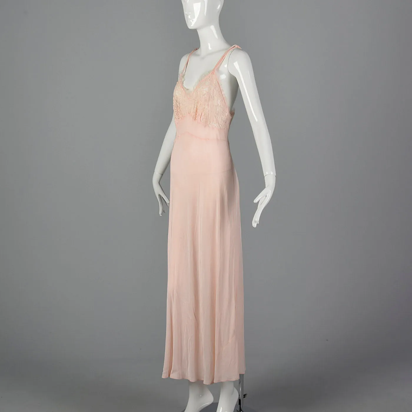 1940s Pink Rayon Nightgown with Lace Detail