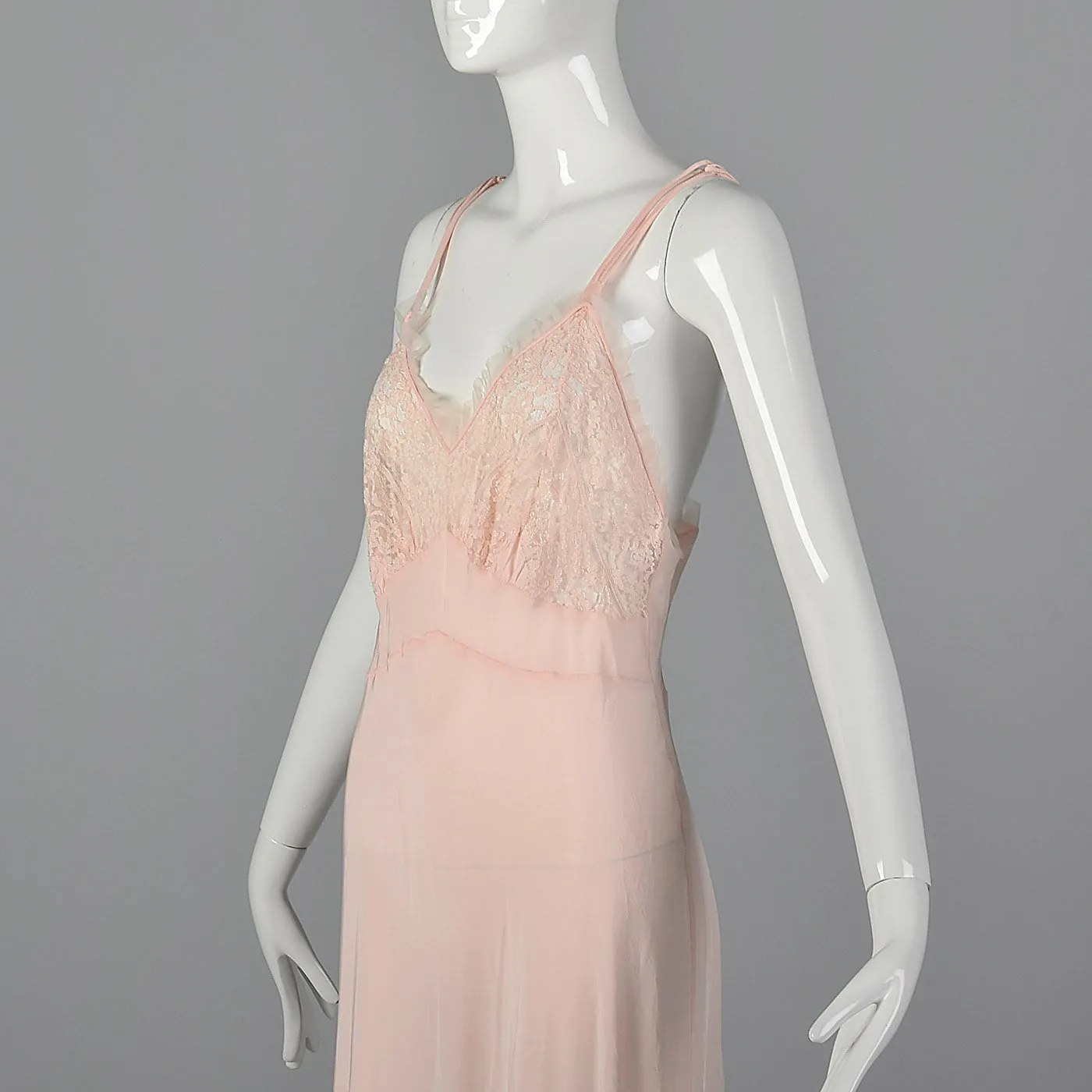 1940s Pink Rayon Nightgown with Lace Detail