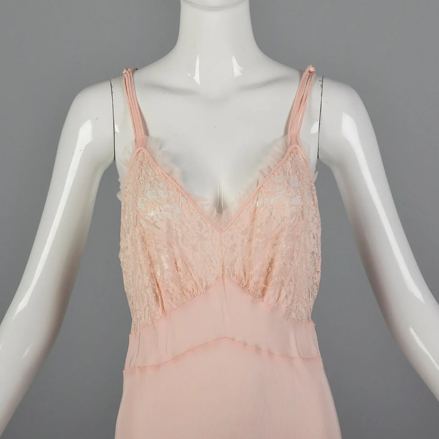 1940s Pink Rayon Nightgown with Lace Detail