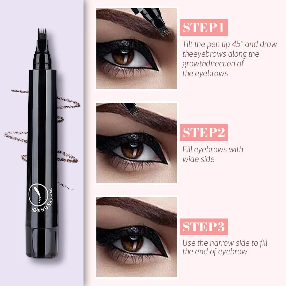 2025 New Microblading Eyebrow Pencil, 4 Tip Eye Brow Pen 3D Magic Eyebrow Tattoo Pencils, Womens Natural Makeup Long-Lasting Fine Stroke Magic Eyebrows Pencil (Dark Brown)