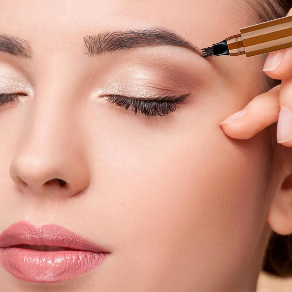 2025 New Microblading Eyebrow Pencil, 4 Tip Eye Brow Pen 3D Magic Eyebrow Tattoo Pencils, Womens Natural Makeup Long-Lasting Fine Stroke Magic Eyebrows Pencil (Dark Brown)