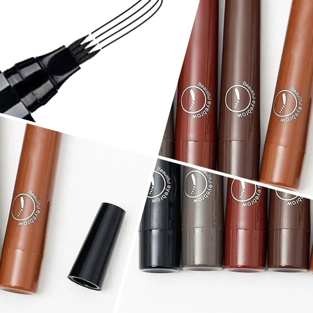 2025 New Microblading Eyebrow Pencil, 4 Tip Eye Brow Pen 3D Magic Eyebrow Tattoo Pencils, Womens Natural Makeup Long-Lasting Fine Stroke Magic Eyebrows Pencil (Dark Brown)