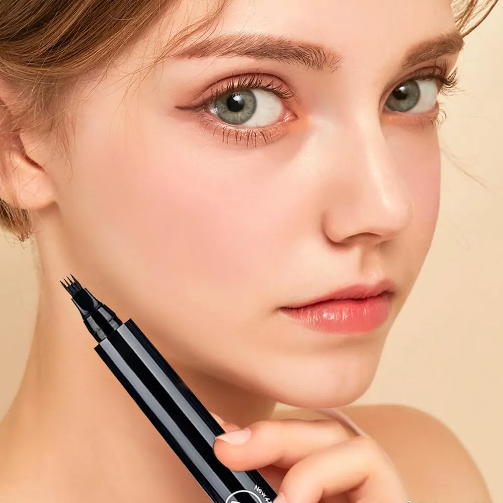 2025 New Microblading Eyebrow Pencil, 4 Tip Eye Brow Pen 3D Magic Eyebrow Tattoo Pencils, Womens Natural Makeup Long-Lasting Fine Stroke Magic Eyebrows Pencil (Dark Brown)