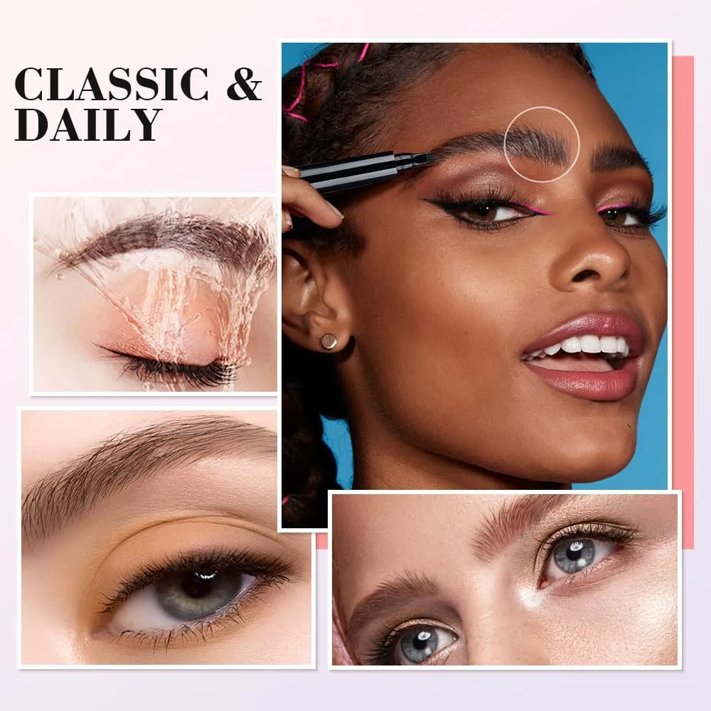 2025 New Microblading Eyebrow Pencil, 4 Tip Eye Brow Pen 3D Magic Eyebrow Tattoo Pencils, Womens Natural Makeup Long-Lasting Fine Stroke Magic Eyebrows Pencil (Dark Brown)