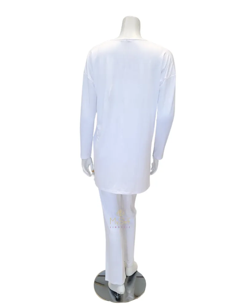 3446 Lace Bottom White Modal Pajamas Set