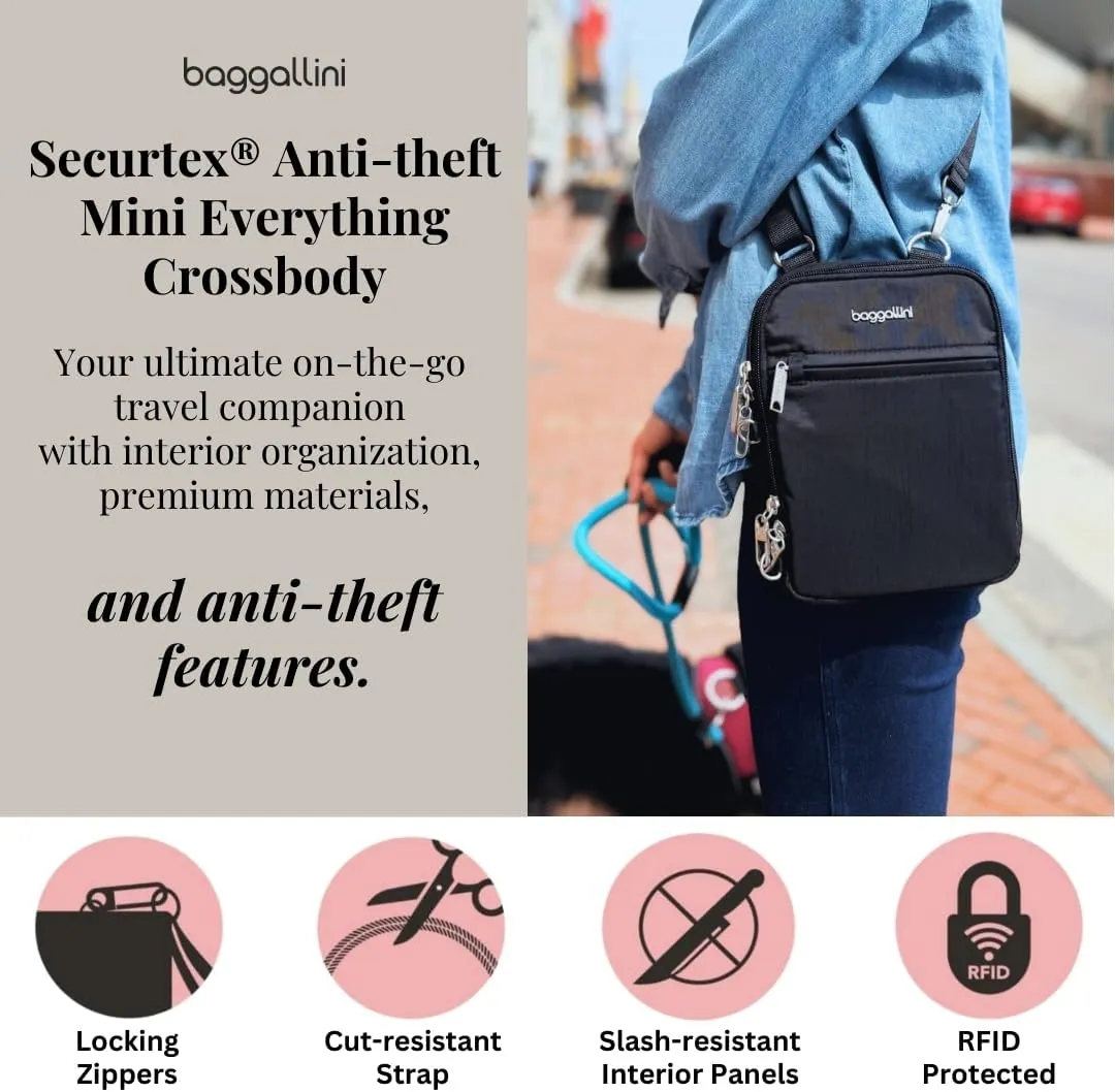 Baggallini Securtex Anti-theft Mini Everything Crossbody Bag, 6.3"x8.25" Rfid, Locking Zippers & Cut-resistant Strap