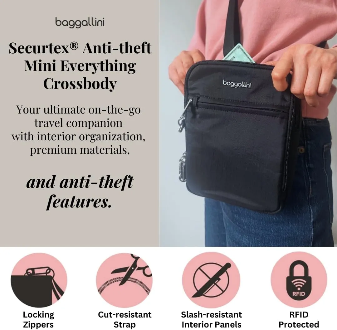 Baggallini Securtex Anti-theft Mini Everything Crossbody Bag, 6.3"x8.25" Rfid, Locking Zippers & Cut-resistant Strap