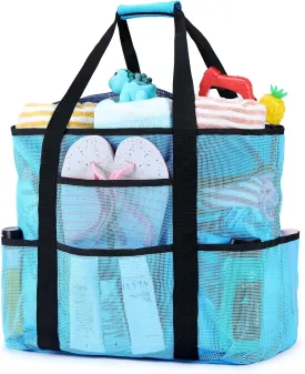 Becokan Beach Bags for Women Mesh Beach Bag for Women Swim Pool Bag Beach Tote Bag for Vacation Zipper Closure 9 Pockets