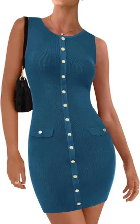 BTFBM Womens Short Bodycon Dress Summer 2025 Crewneck Sleeveless Knit Trendy Tight Fitted Wedding Going Out Dresses