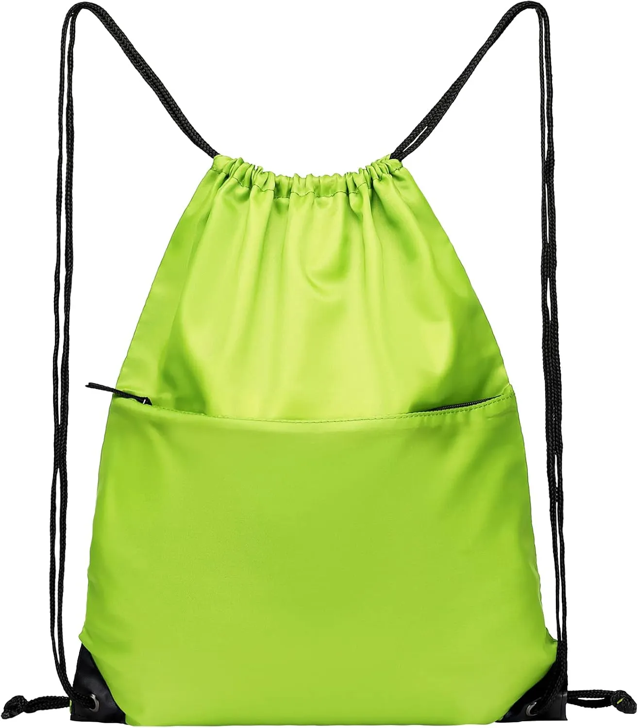BuyAgain Drawstring Backpack Sports Water Resistant String Bag Sport Gym Sackpack for Women Men Large with Zipper, Apple Green