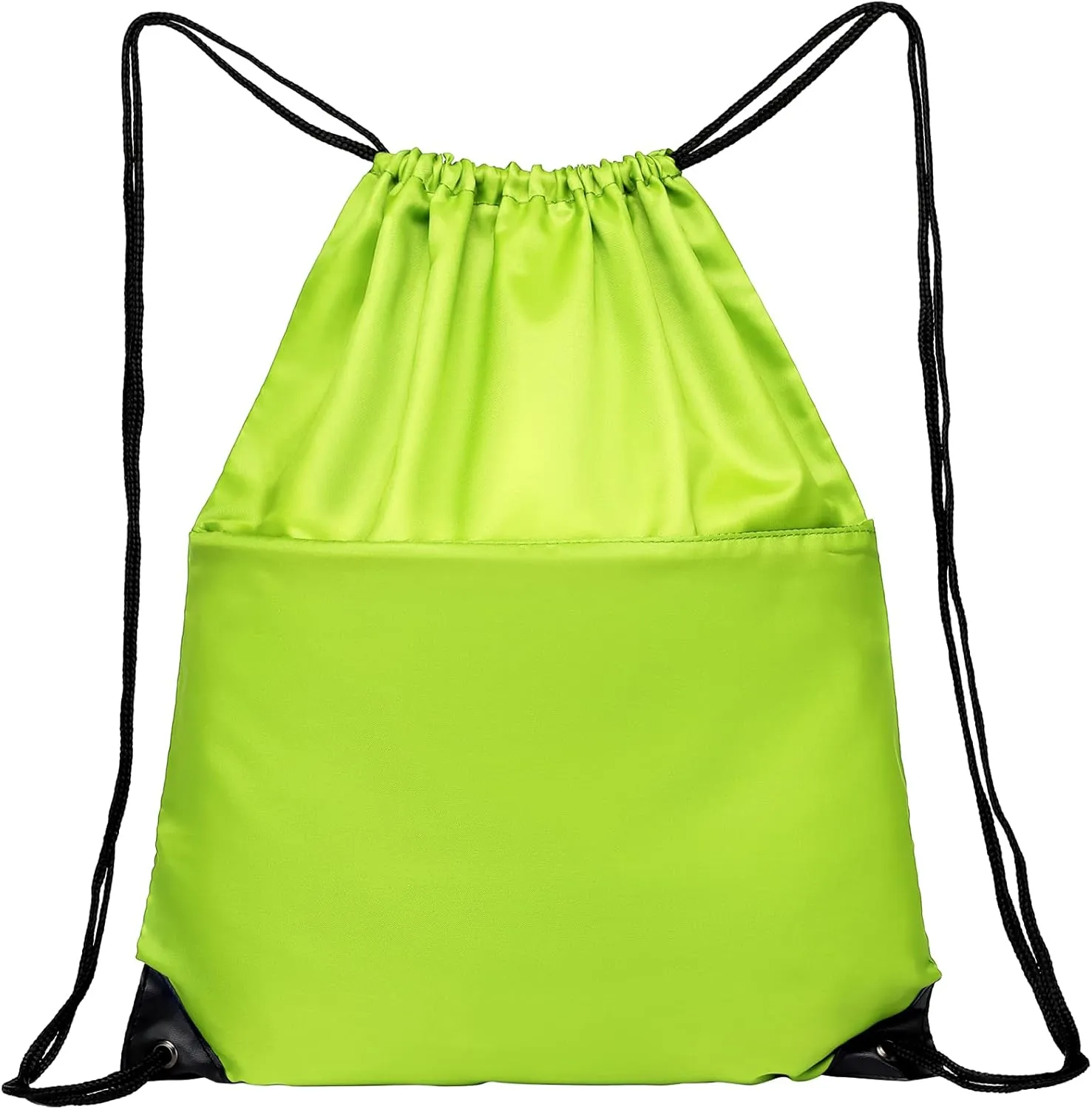 BuyAgain Drawstring Backpack Sports Water Resistant String Bag Sport Gym Sackpack for Women Men Large with Zipper, Apple Green