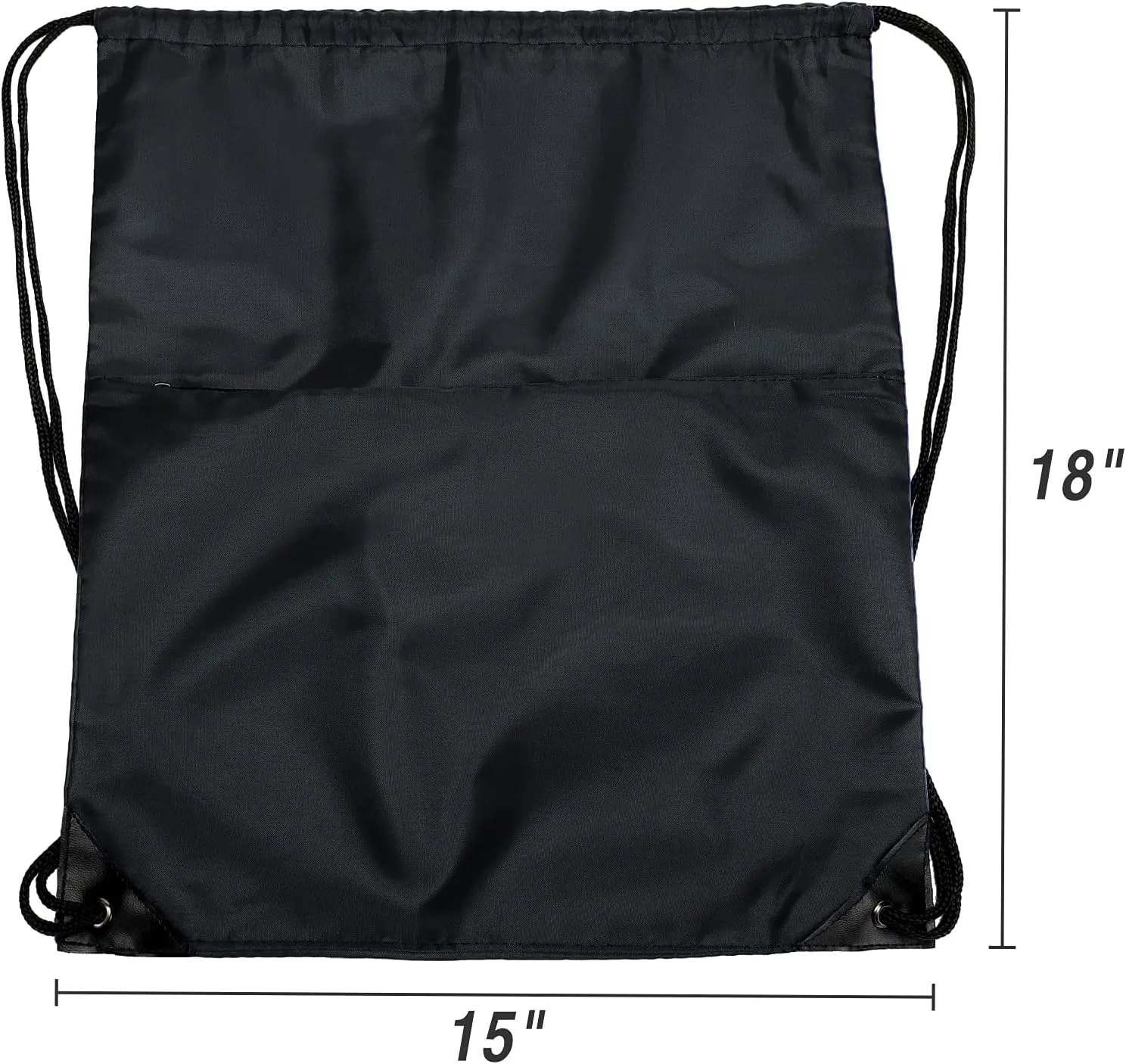 BuyAgain Drawstring Backpack Sports Water Resistant String Bag Sport Gym Sackpack for Women Men Large with Zipper, Black
