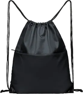 BuyAgain Drawstring Backpack Sports Water Resistant String Bag Sport Gym Sackpack for Women Men Large with Zipper, Black
