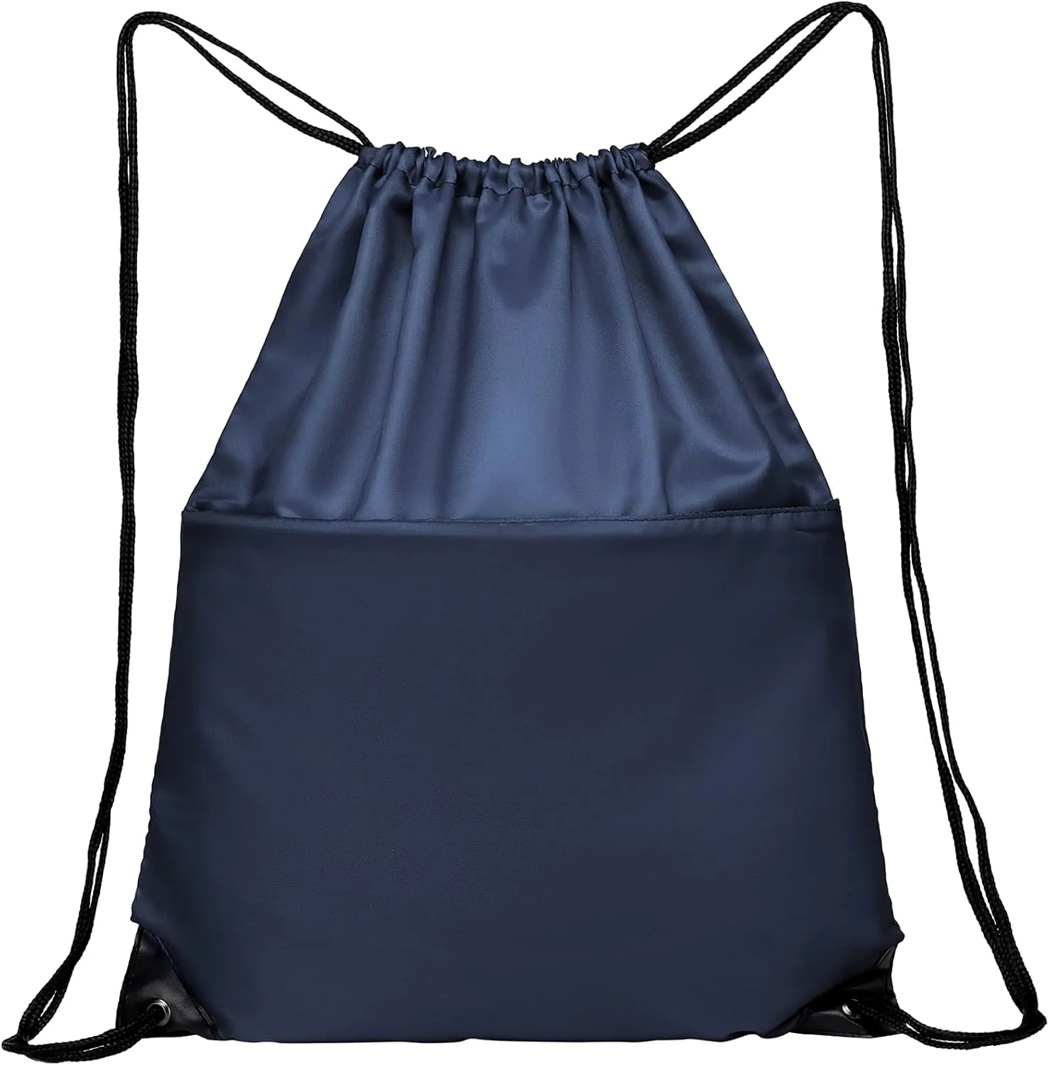 BuyAgain Drawstring Backpack Sports Water Resistant String Bag Sport Gym Sackpack for Women Men Large with Zipper, Navy
