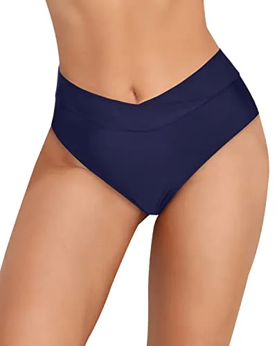 Cheeky High Waisted Bikini Bottoms For Women's Swimwear-Navy Blue