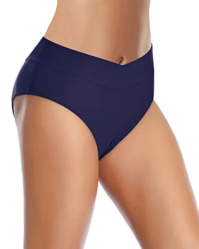 Cheeky High Waisted Bikini Bottoms For Women's Swimwear-Navy Blue