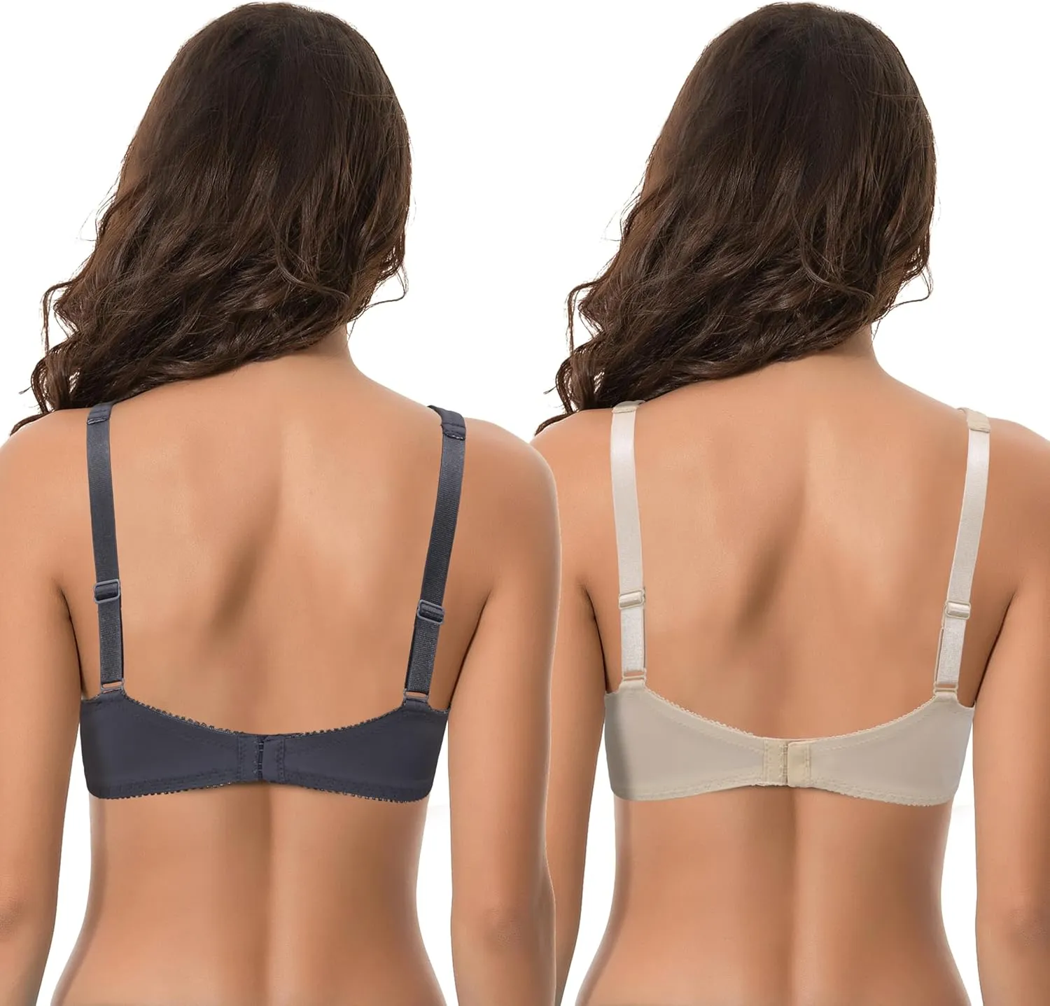 Curve Muse Women's Plus Size Unlined Underwire Lace Bra with Cushion Straps-2PK