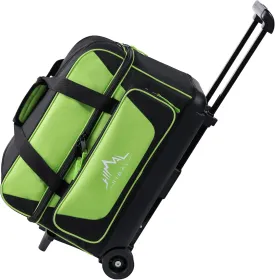 Double Roller 2 Ball Bowling Bag with Separate Shoe Compartment for Bowling Shoes (Up To US Mens Size 15) and Oversized Accessory Pocket, Retractable Handle - Extends to 40"