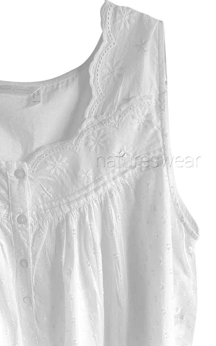 French Country 100% Cotton Nightgown Sleeveless in White FCW171