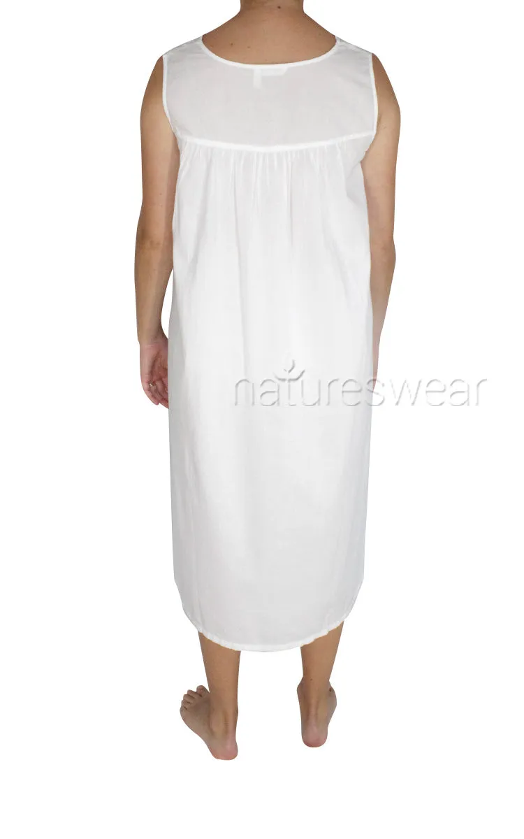 French Country 100% Cotton Nightgown Sleeveless in White FCW171