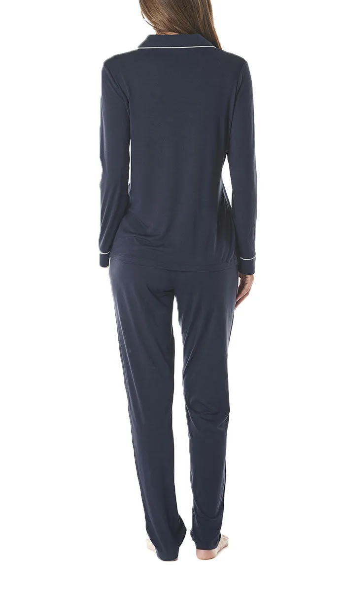 Gingerlilly 100% Modal Pyjama with Long Sleeve Top & Pant in Navy Kylie