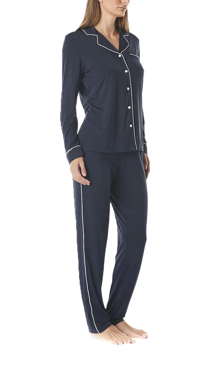Gingerlilly 100% Modal Pyjama with Long Sleeve Top & Pant in Navy Kylie
