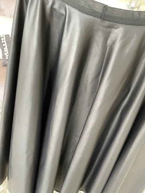 Girls Dark Charcoal Flared “Leather” Skirt