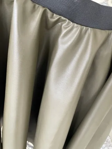 Girls Olive Flared “Leather” Skirt