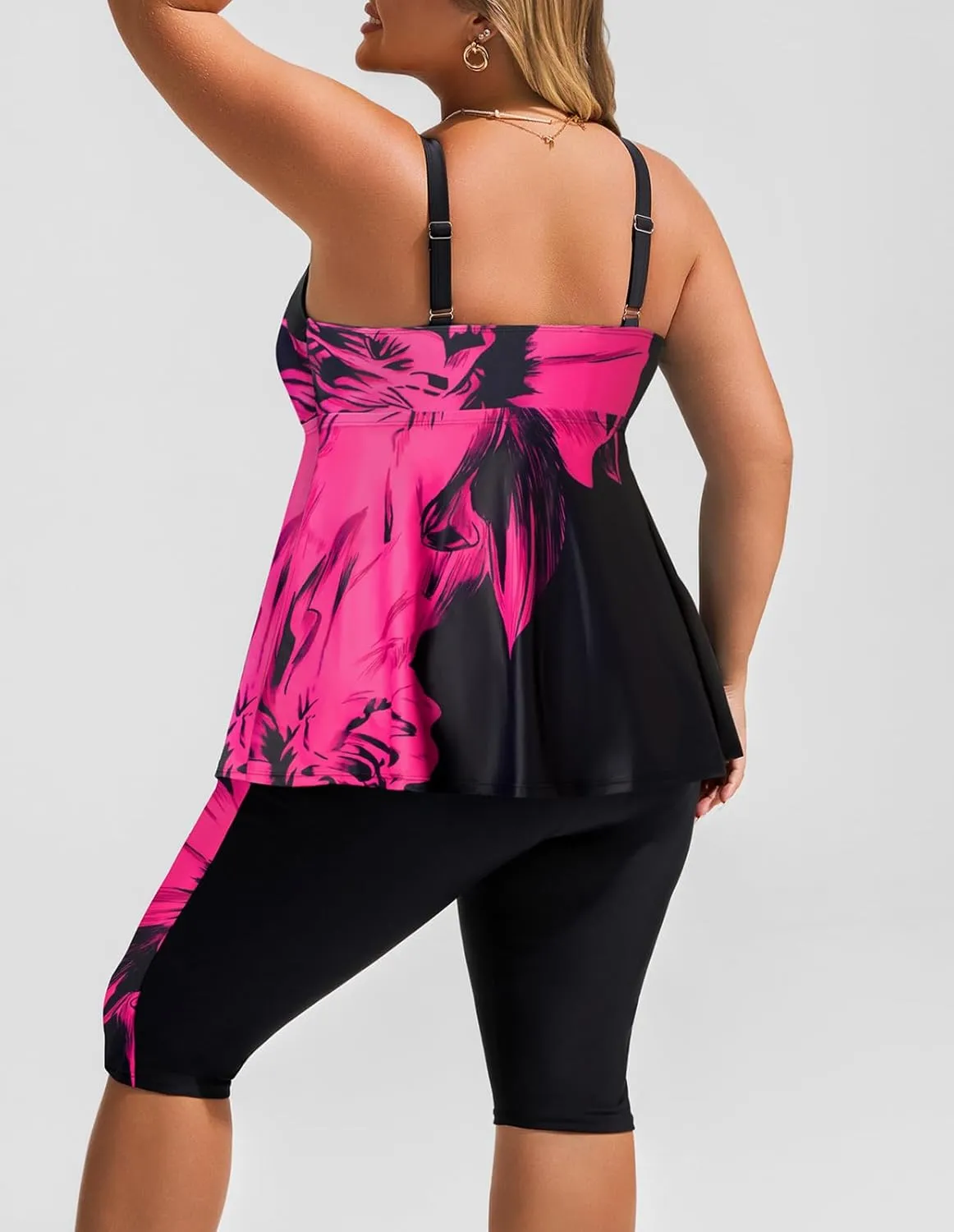 Hanna Nikole Women's Plus Size Tankini Swimsuits Two Piece Bathing Suit Flowy Rash Guard Swimwear with Capris Shorts