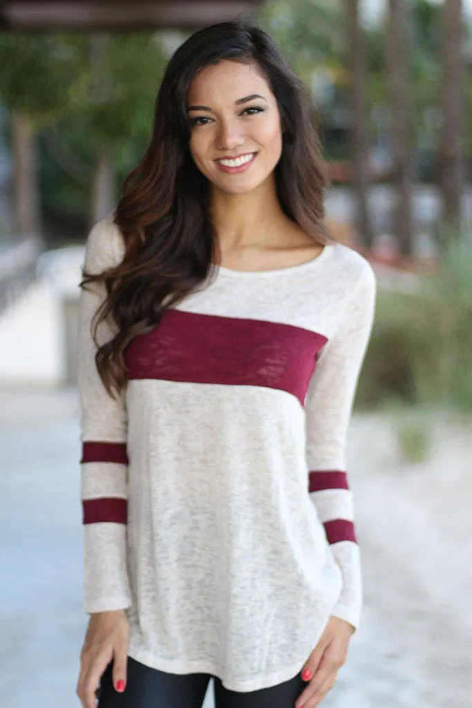 Ivory And Burgundy Top