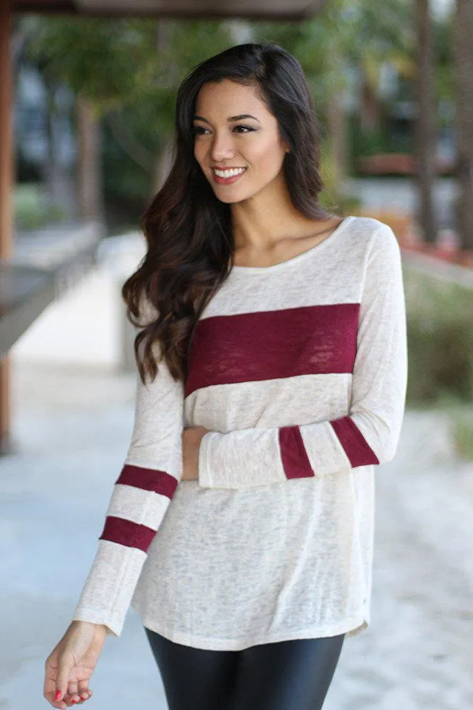 Ivory And Burgundy Top