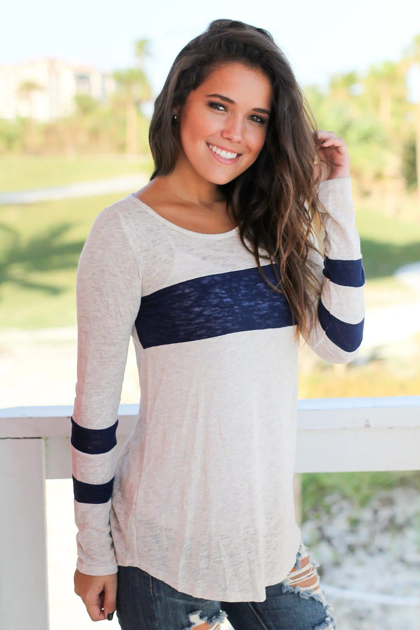 Ivory And Navy Top