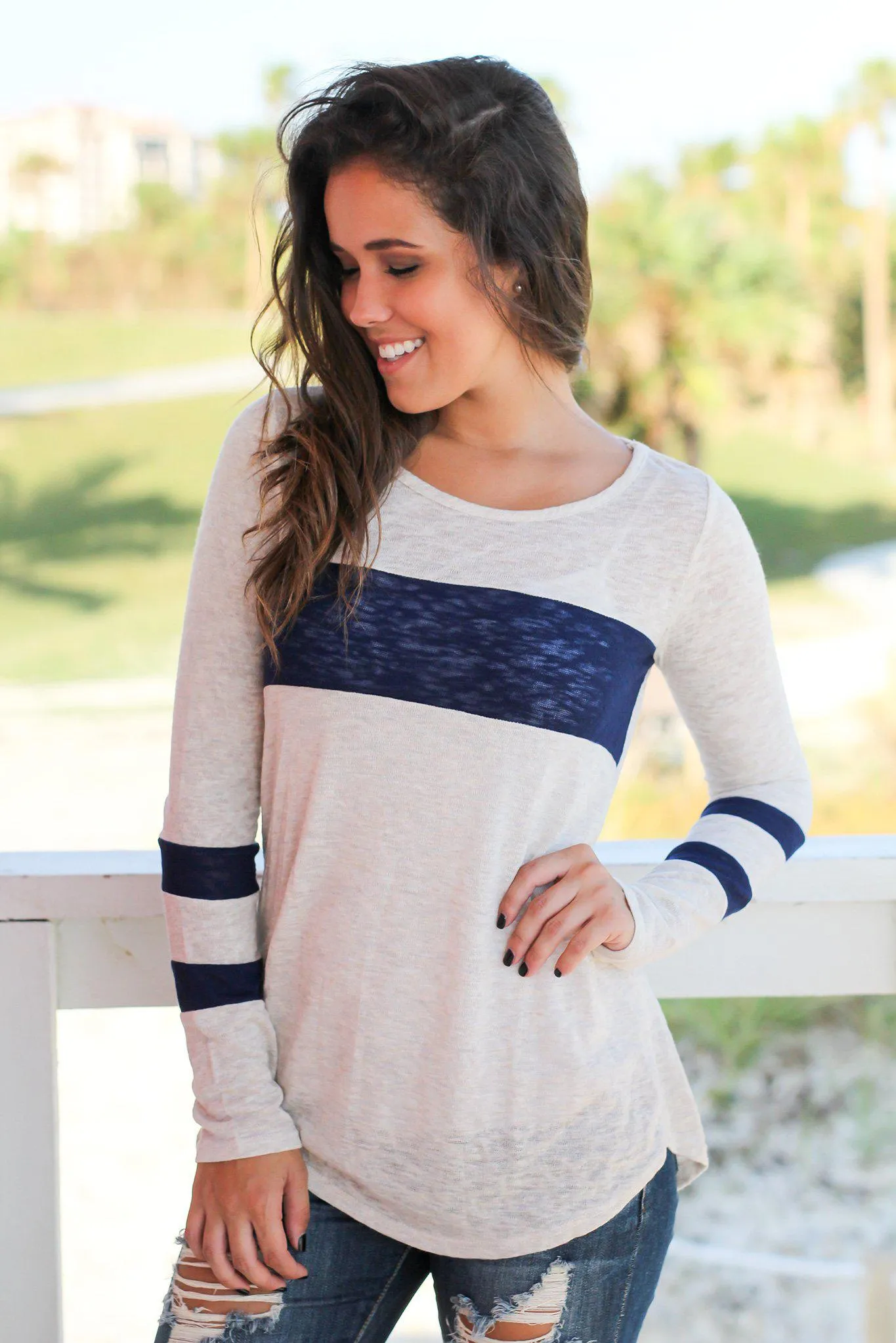 Ivory And Navy Top