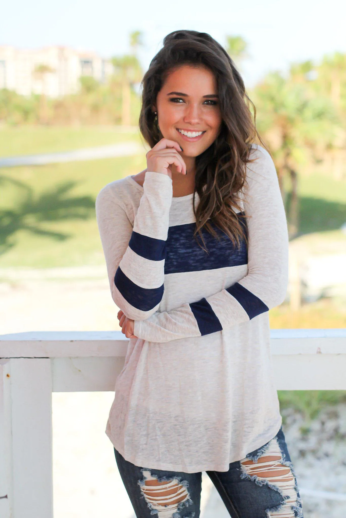 Ivory And Navy Top