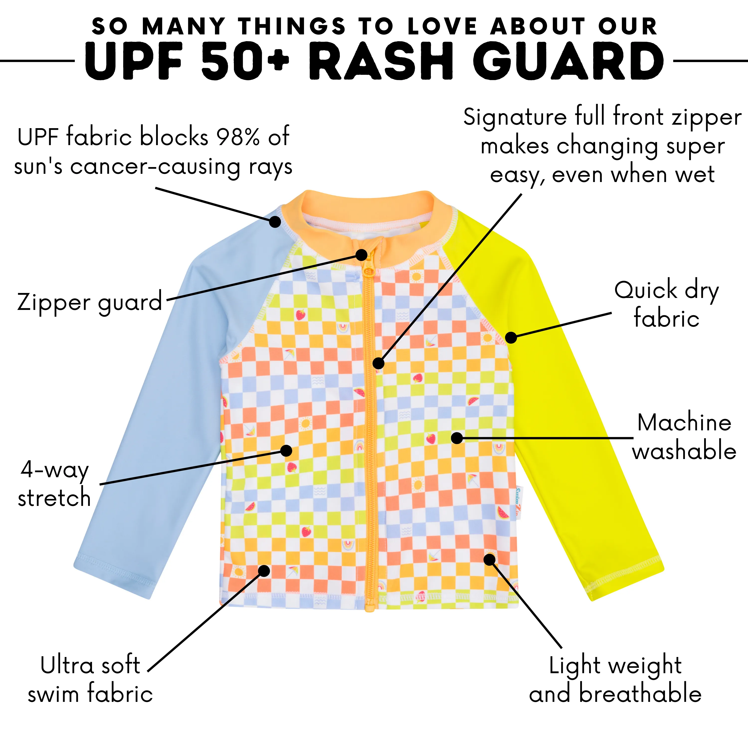 Kids UPF 50  Long Sleeve Zipper Rash Guard Swim Shirt | "Gamified"