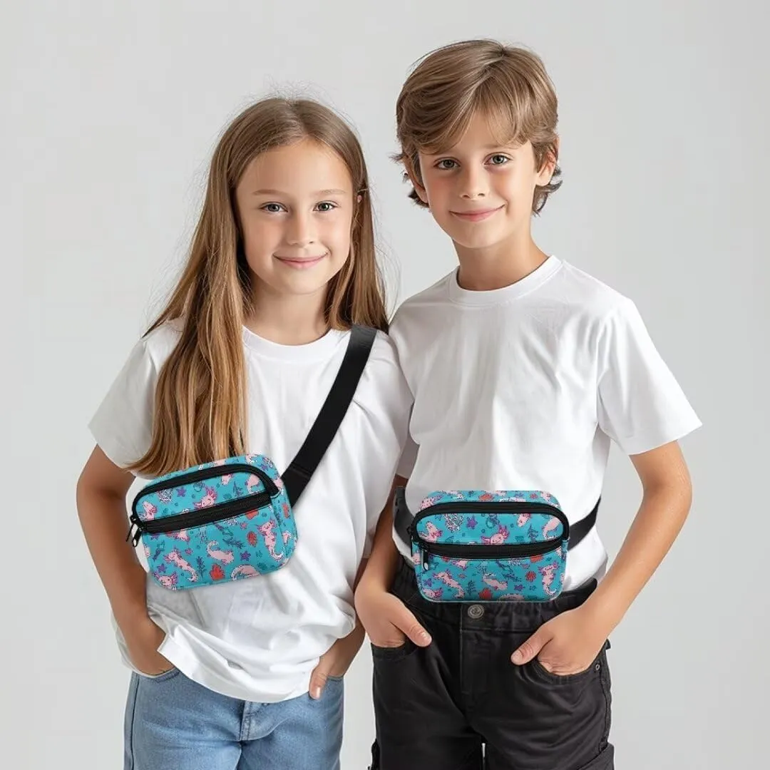 Kuiaobaty Axolotl Belt Bag for Girls Waist Bag for Hiking Kawaii Fanny Pack Purse with Zipper Large Capacity Sling Bag with Front Pockets Portable Crossbody Bag Gift for Friends