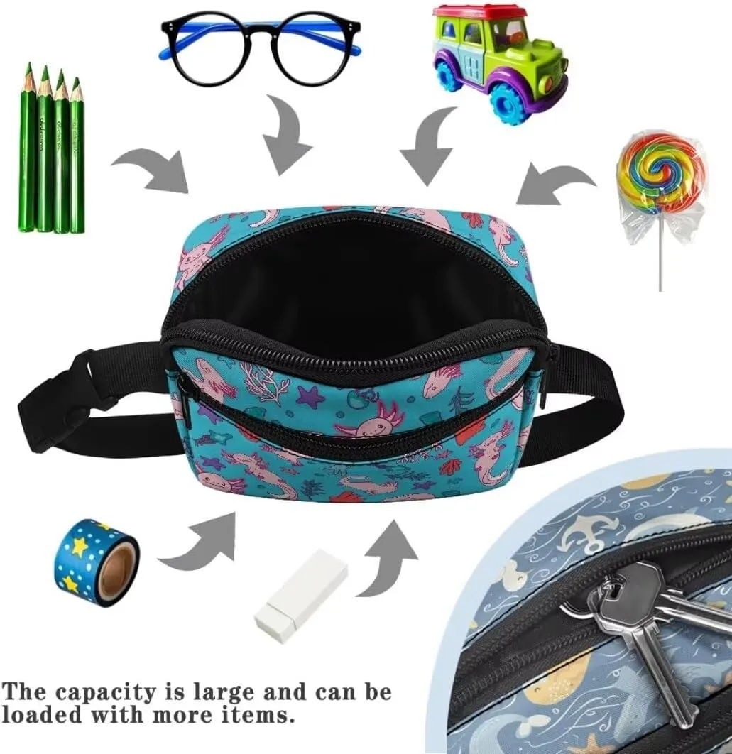 Kuiaobaty Axolotl Belt Bag for Girls Waist Bag for Hiking Kawaii Fanny Pack Purse with Zipper Large Capacity Sling Bag with Front Pockets Portable Crossbody Bag Gift for Friends
