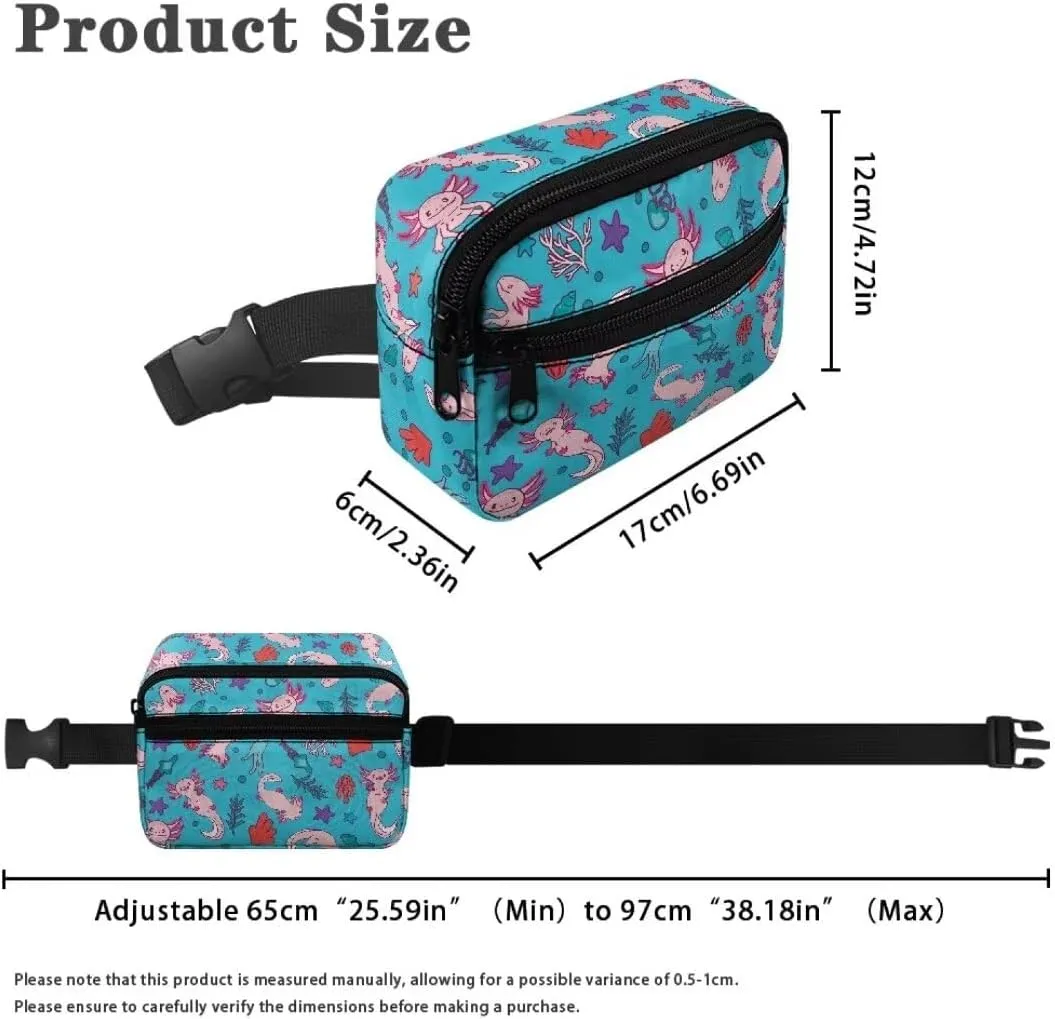 Kuiaobaty Axolotl Belt Bag for Girls Waist Bag for Hiking Kawaii Fanny Pack Purse with Zipper Large Capacity Sling Bag with Front Pockets Portable Crossbody Bag Gift for Friends