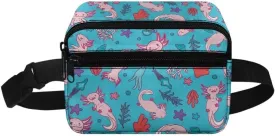 Kuiaobaty Axolotl Belt Bag for Girls Waist Bag for Hiking Kawaii Fanny Pack Purse with Zipper Large Capacity Sling Bag with Front Pockets Portable Crossbody Bag Gift for Friends