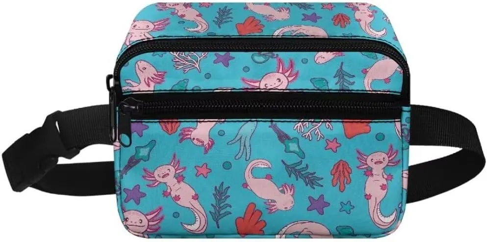 Kuiaobaty Axolotl Belt Bag for Girls Waist Bag for Hiking Kawaii Fanny Pack Purse with Zipper Large Capacity Sling Bag with Front Pockets Portable Crossbody Bag Gift for Friends