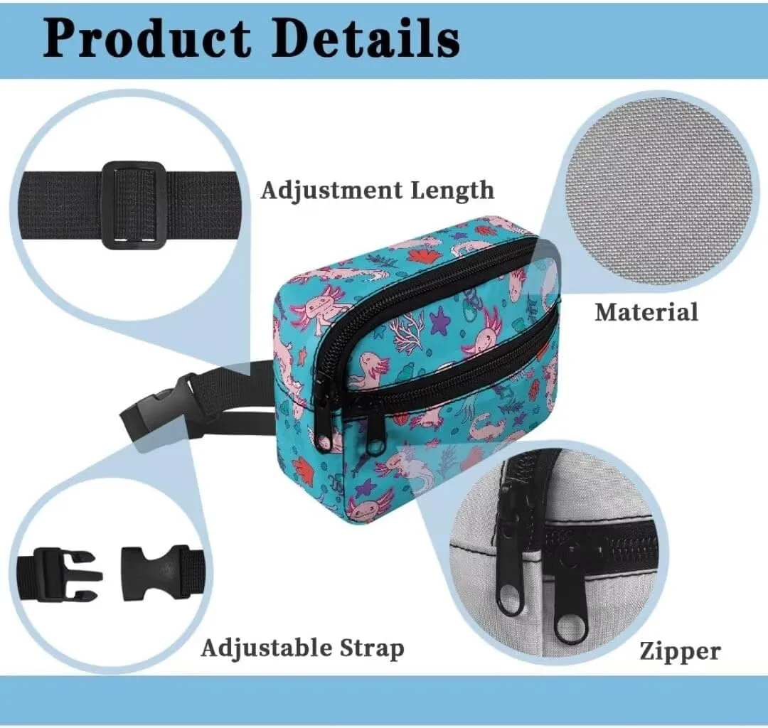 Kuiaobaty Axolotl Belt Bag for Girls Waist Bag for Hiking Kawaii Fanny Pack Purse with Zipper Large Capacity Sling Bag with Front Pockets Portable Crossbody Bag Gift for Friends