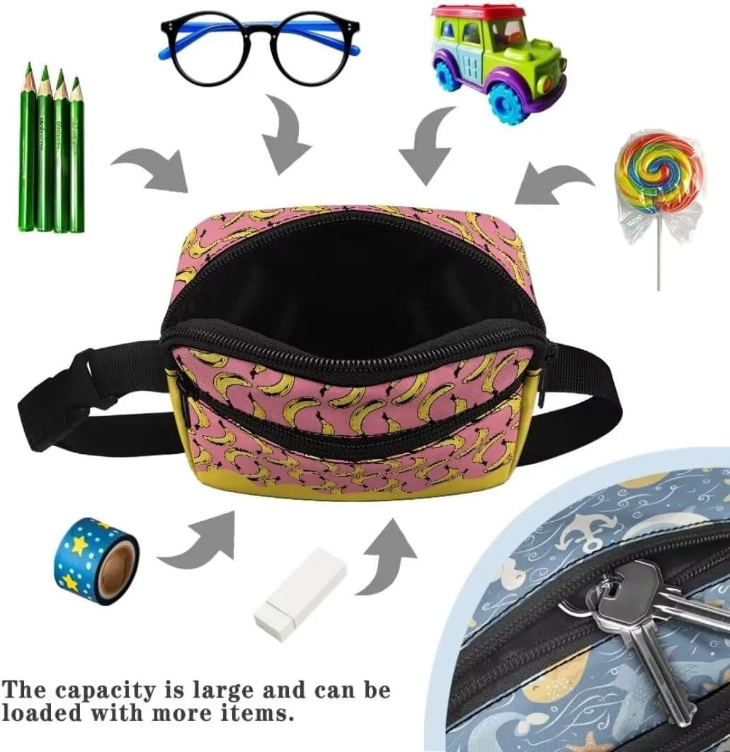 Kuiaobaty Banana Kids Fanny Pack Girls Waist Bag with Zipper Fashion Mini Belt Bag for Toddler Crossbody Bag with Front Pockets Large Capacity Sling Bag for Teens Gift for Friends