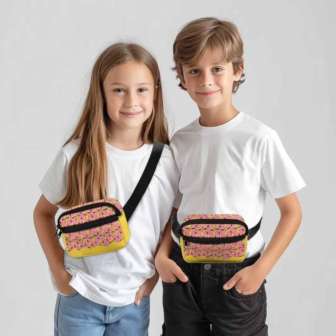 Kuiaobaty Banana Kids Fanny Pack Girls Waist Bag with Zipper Fashion Mini Belt Bag for Toddler Crossbody Bag with Front Pockets Large Capacity Sling Bag for Teens Gift for Friends