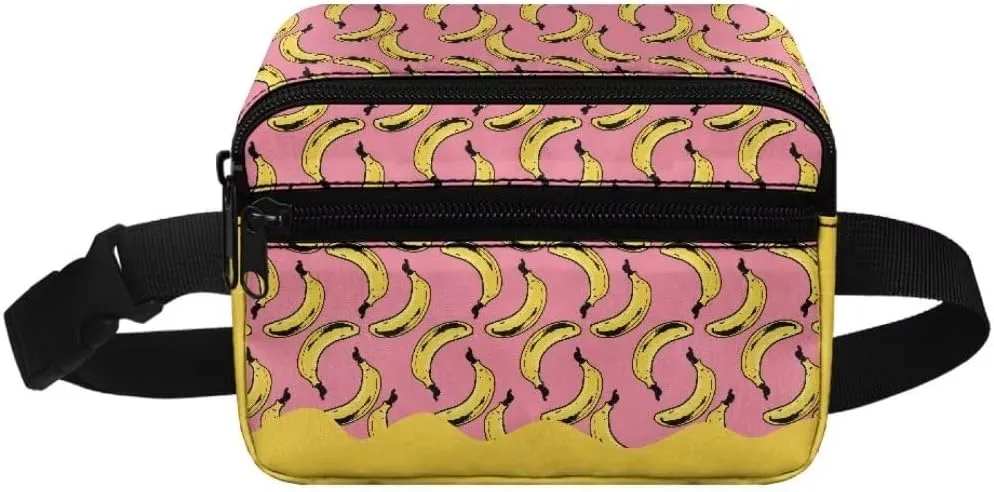 Kuiaobaty Banana Kids Fanny Pack Girls Waist Bag with Zipper Fashion Mini Belt Bag for Toddler Crossbody Bag with Front Pockets Large Capacity Sling Bag for Teens Gift for Friends