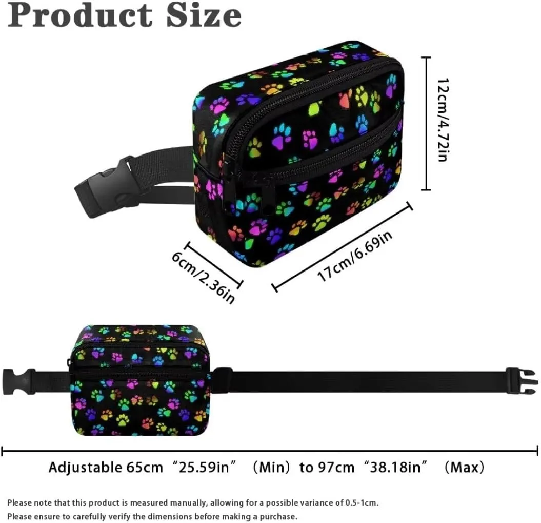 Kuiaobaty Dog Paw Crossbody Bags for Kids Fanny Pack Boys Unique Large Waist Bag for Travel Waterproof Belt Bag with Front Pockets Plus Size Bum Bag for Teens Gift for Friends