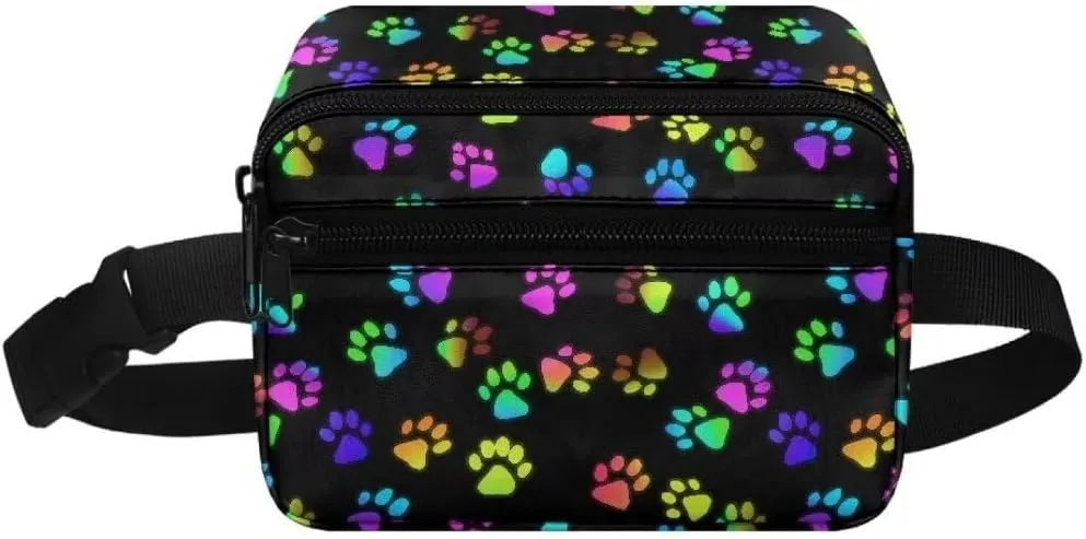 Kuiaobaty Dog Paw Crossbody Bags for Kids Fanny Pack Boys Unique Large Waist Bag for Travel Waterproof Belt Bag with Front Pockets Plus Size Bum Bag for Teens Gift for Friends