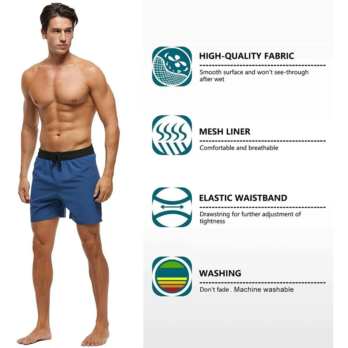 Luexco Men's Quick Dry Shorts Zip Pocket Mesh Drawstring