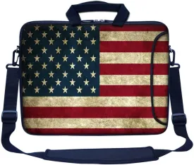 Meffort Inc 17 17.3 inch Neoprene Laptop Bag Sleeve with Extra Side Pocket, Soft Carrying Handle & Removable Shoulder Strap for 16" to 17.3" Size Notebook Computer - USA Flag