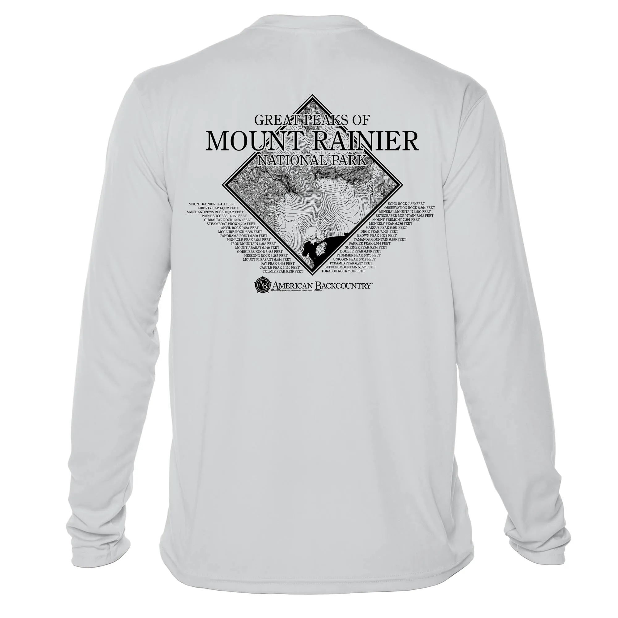 Mount Rainier Peaks Diamond Topo Long Sleeve Microfiber Men's T-Shirt