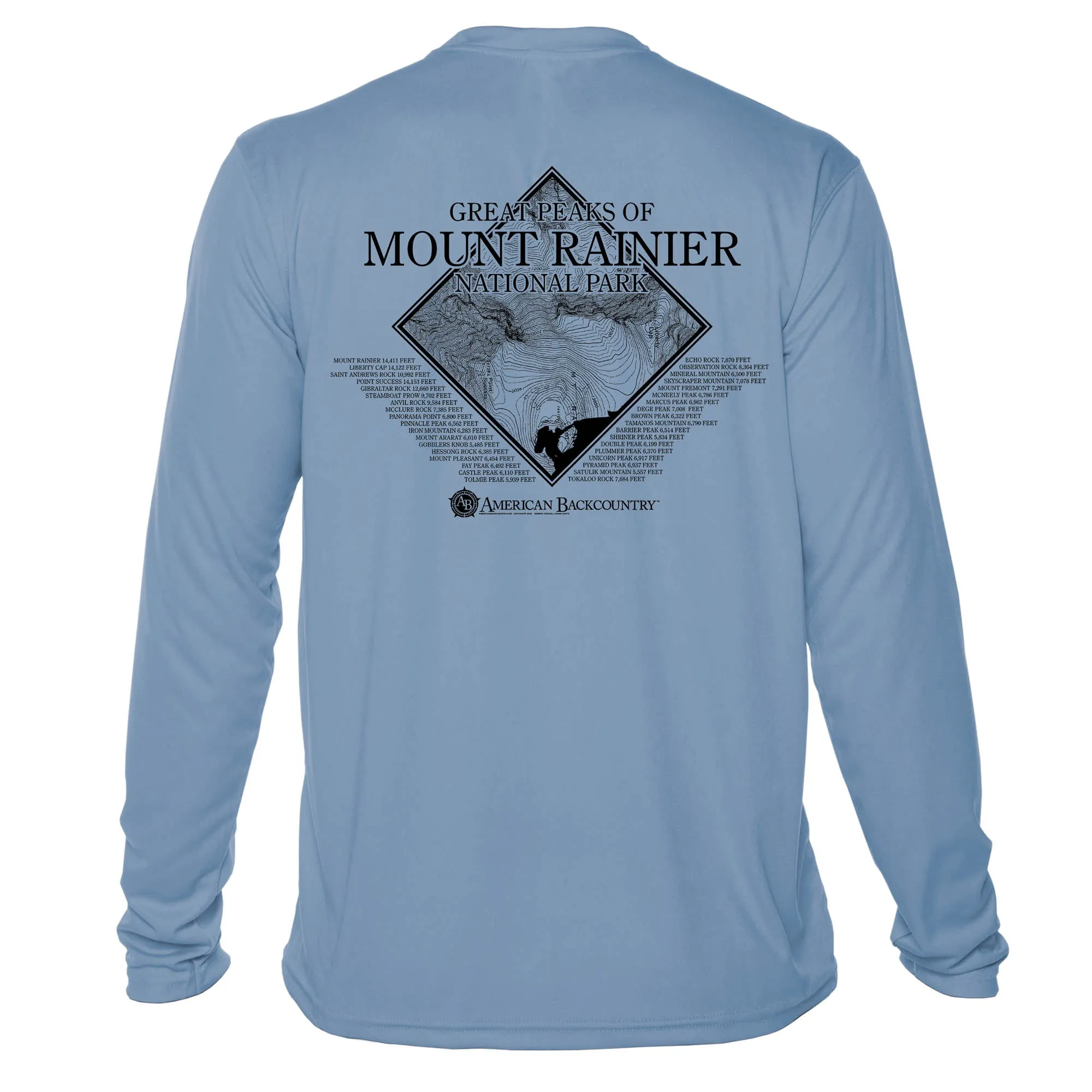 Mount Rainier Peaks Diamond Topo Long Sleeve Microfiber Men's T-Shirt